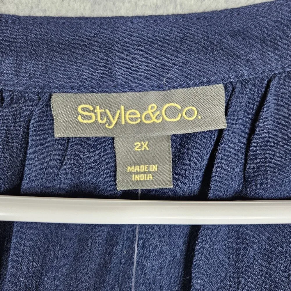 STYLE & Co. Industrial Blue V-neck Peasnt Women's Blouse Size 2X - Picture 3 of 8